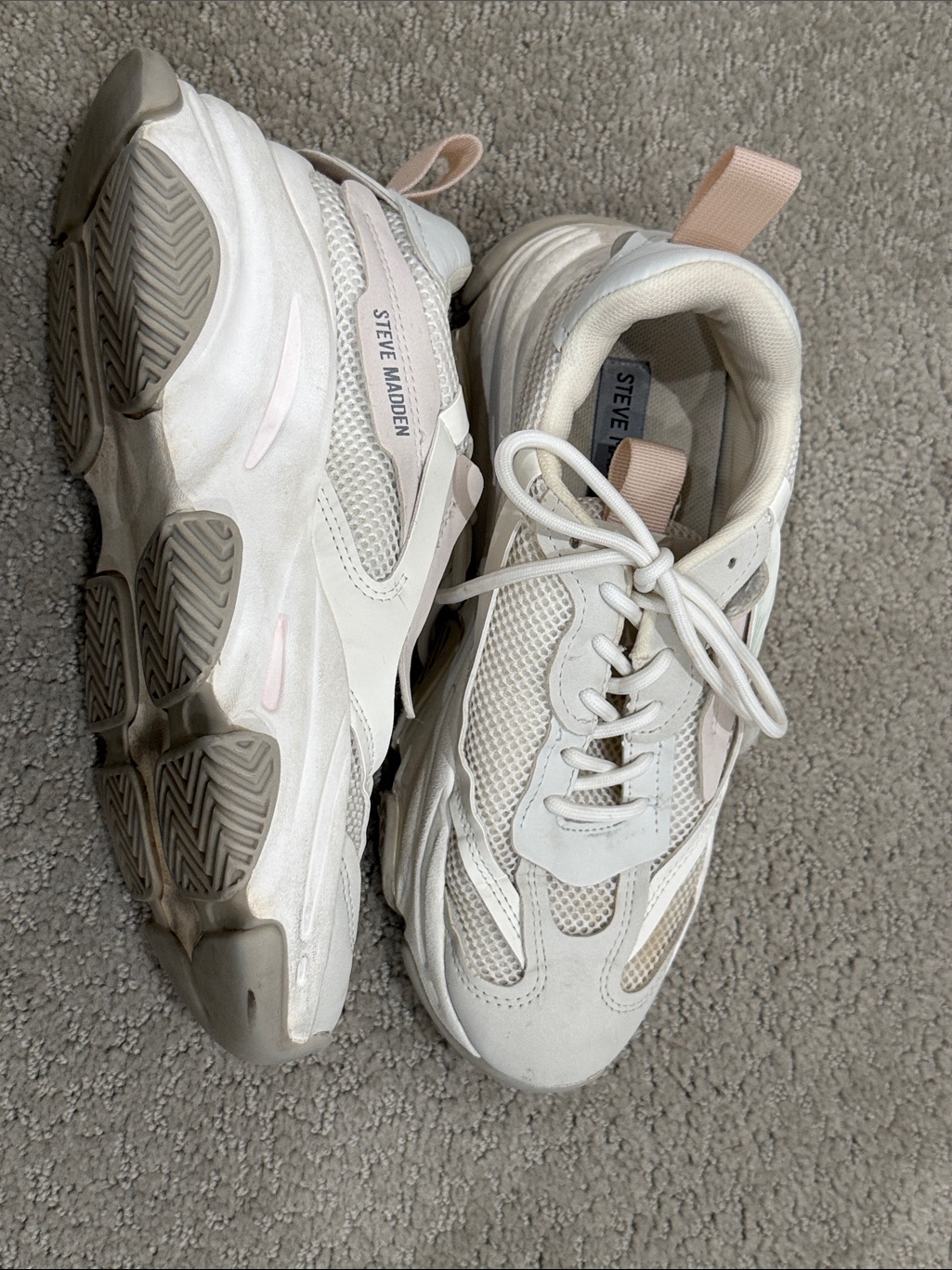 Steve Madden Chunky Sneaker In White And Blush